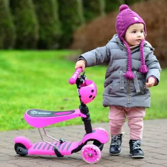 Dječji romobil 2 u 1 BABAMARA sa svjetlećim LED kotačima, roza