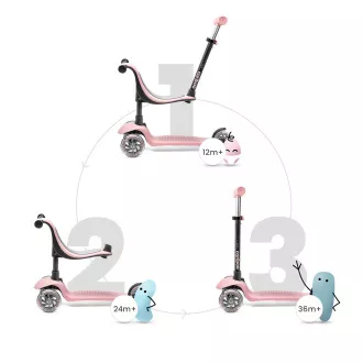 Dječji romobil na tri kotača Cariboo Twist 3 u 1 s LED kotačima, roza