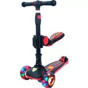 Dječji romobil na tri kotača Story 2u1 Deluxe sa svjetlećim kotačima mini romobil, crno-crveni
