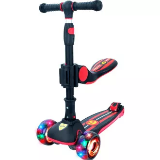 Dječji romobil na tri kotača Story 2u1 Deluxe sa svjetlećim kotačima mini romobil, crno-crveni
