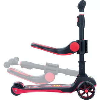 Dječji romobil na tri kotača Story 2u1 Deluxe sa svjetlećim kotačima mini romobil, crno-crveni