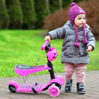 Dječji romobil 3 u 1 LADYBURG sa svjetlećim LED kotačima, ružičasti Dječji romobil 3 u 1 LADYBURG sa svjetlećim LED kotačima, ružičasti