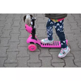 Dječji romobil 3 u 1 LADYBURG sa svjetlećim LED kotačima, ružičasti Dječji romobil 3 u 1 LADYBURG sa svjetlećim LED kotačima, ružičasti