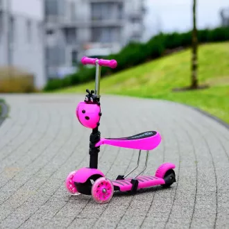 Dječji romobil 3 u 1 LADYBURG sa svjetlećim LED kotačima, ružičasti Dječji romobil 3 u 1 LADYBURG sa svjetlećim LED kotačima, ružičasti