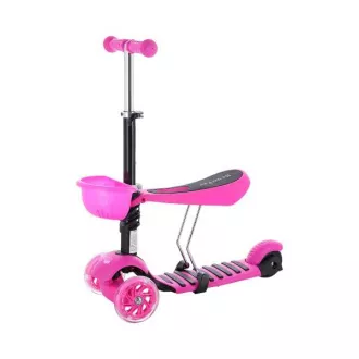 Dječji romobil na tri kotača MINI SCOOTER 2 u 1 sa svjetlećim LED kotačima, roza