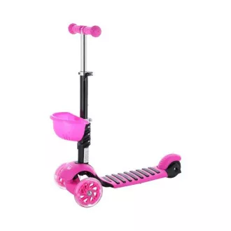 Dječji romobil na tri kotača MINI SCOOTER 2 u 1 sa svjetlećim LED kotačima, roza