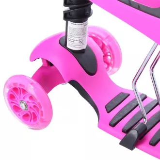 Dječji romobil na tri kotača MINI SCOOTER 2 u 1 sa svjetlećim LED kotačima, roza