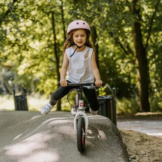Dječji balansni bicikl MOVINO Cariboo ADVENTURE s kočnicom, napuhani kotači 12'', bijelo-roza Dječji balansni bicikl MOVINO Cariboo ADVENTURE s kočnicom, napuhani kotači 12'', bijelo-roza