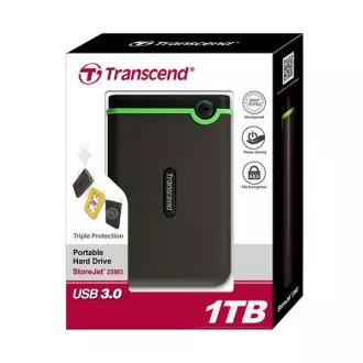 TRANSCEND vanjski HDD USB 3.0 StoreJet 25M3S, 1TB, crni (SATA, gumeno kućište, Anti-Shock)