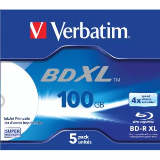 VERBATIM BD-R XL (paket od 5) Blu-Ray / Jewel / DL / 4x / 100 GB / ŠIROKI BIJELI INKJET ZA ISPIŠIVANJE Tvrdi premaz VERBATIM BD-R XL (paket od 5) Blu-Ray / Jewel / DL / 4x / 100 GB / ŠIROKI BIJELI INKJET ZA ISPIŠIVANJE Tvrdi premaz