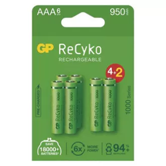 Punjiva baterija, AAA (HR03), 1.2V, 950 mAh, GP, papirna kutija, 6 komada, ReCyko Punjiva baterija, AAA (HR03), 1.2V, 950 mAh, GP, papirna kutija, 6 komada, ReCyko