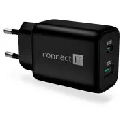 CONNECT IT Wanderer2 GaN adapter za punjenje 1xUSB-C + 1xUSB-A, 33W PD, CRNI