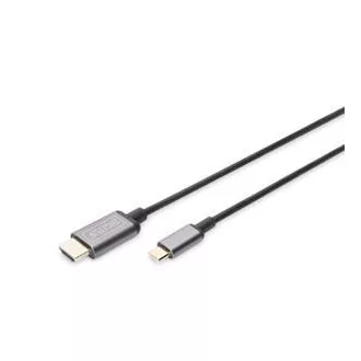 Adapter Digitus USB-C na HDMI kabel, 1,8 m 4K/30 Hz, crni, metalni poklopac