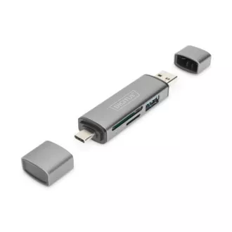 Digitus dvostruki OTG čitač kartica (USB-C + USB 3.0) 1x SD, 1x MicroSD, 1x USB 3.0, sivi