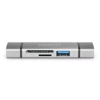Digitus dvostruki OTG čitač kartica (USB-C + USB 3.0) 1x SD, 1x MicroSD, 1x USB 3.0, sivi