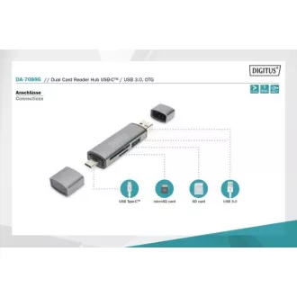 Digitus dvostruki OTG čitač kartica (USB-C + USB 3.0) 1x SD, 1x MicroSD, 1x USB 3.0, sivi