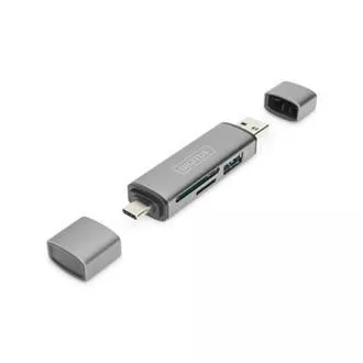 Digitus dvostruki OTG čitač kartica (USB-C + USB 3.0) 1x SD, 1x MicroSD, 1x USB 3.0, sivi