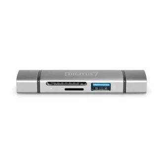 Digitus dvostruki OTG čitač kartica (USB-C + USB 3.0) 1x SD, 1x MicroSD, 1x USB 3.0, sivi