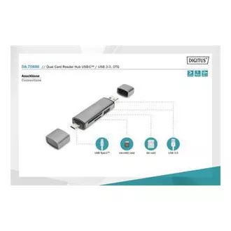 Digitus dvostruki OTG čitač kartica (USB-C + USB 3.0) 1x SD, 1x MicroSD, 1x USB 3.0, sivi