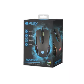 Fury Gaming miš Hustler, gaming, 6400DPI, USB, optički, žičani, RGB, 7 tipki, dužina kabela 1.6m, crni