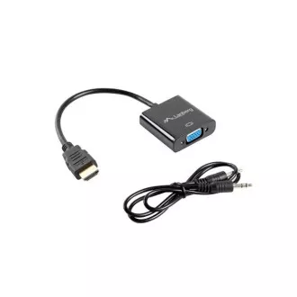 LANBERG adapter HDMI (M) na VGA (Ž) + Minijack 3,5 mm (Ž) kabel 20 cm
