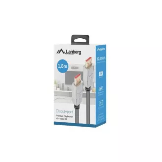 LANBERG priključni kabel DisplayPort 1.4 M/M, 8K@60Hz, 5K@120Hz, dužina 1.8m, crni, sa zasunom, pozlaćeni konektori LANBERG priključni kabel DisplayPort 1.4 M/M, 8K@60Hz, 5K@120Hz, dužina 1.8m, crni, sa zasunom, pozlaćeni konektori