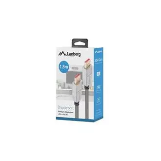 LANBERG priključni kabel DisplayPort 1.4 M/M, 8K@60Hz, 5K@120Hz, dužina 1.8m, crni, sa zasunom, pozlaćeni konektori LANBERG priključni kabel DisplayPort 1.4 M/M, 8K@60Hz, 5K@120Hz, dužina 1.8m, crni, sa zasunom, pozlaćeni konektori