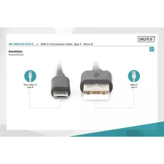 Digitus USB 2.0 kabel USB A muški na USB mikro B muški, 2x oklopljen, bakar, 1m