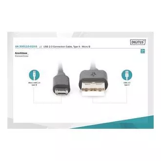 Digitus USB 2.0 kabel USB A muški na USB mikro B muški, 2x oklopljen, bakar, 1m