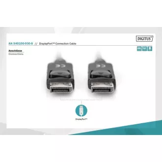 Digitus Priključni kabel DisplayPort 1.2, DP M/M, 3.0 m, sa zasunom, Ultra HD 4K, crni