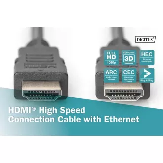 Digitus HDMI High Speed + Ethernet priključni kabel, 2x oklopljen, 3m