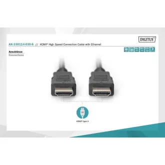 Digitus HDMI High Speed + Ethernet priključni kabel, 2x oklopljen, 3m