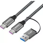 PremiumCord USB-C kabel (USB 3.2 GEN 2, 5A, 100W, 20Gbit/s) pamučna pletenica, 2m