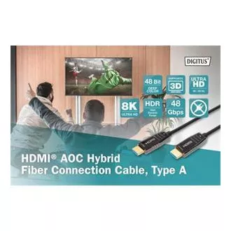 Digitus HDMI AOC hibridni optički kabel, Tip AM/M, 10m, UHD 8K@60Hz, CE, zlatni, crni Digitus HDMI AOC hibridni optički kabel, Tip AM/M, 10m, UHD 8K@60Hz, CE, zlatni, crni
