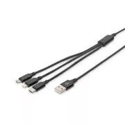 USB kabel za punjenje, 3 u 1, USB A - Lightning+micro B+Type-C 1m, kabel, pamuk, CE, bijeli