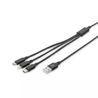USB kabel za punjenje, 3 u 1, USB A - Lightning+micro B+Type-C 1m, kabel, pamuk, CE, bijeli