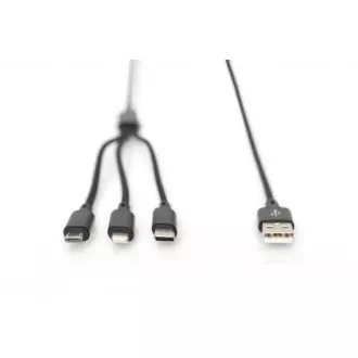 USB kabel za punjenje, 3 u 1, USB A - Lightning+micro B+Type-C 1m, kabel, pamuk, CE, bijeli