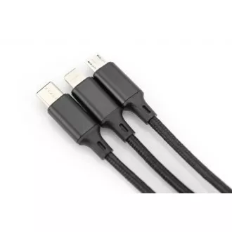 USB kabel za punjenje, 3 u 1, USB A - Lightning+micro B+Type-C 1m, kabel, pamuk, CE, bijeli