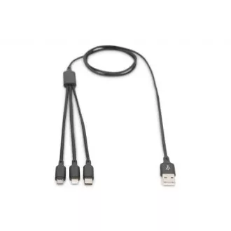 USB kabel za punjenje, 3 u 1, USB A - Lightning+micro B+Type-C 1m, kabel, pamuk, CE, bijeli