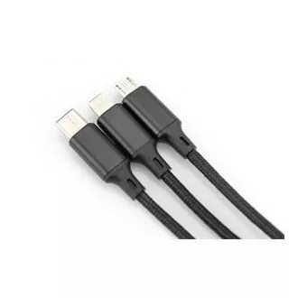 USB kabel za punjenje, 3 u 1, USB A - Lightning+micro B+Type-C 1m, kabel, pamuk, CE, bijeli