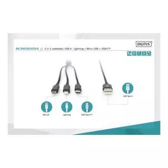 USB kabel za punjenje, 3 u 1, USB A - Lightning+micro B+Type-C 1m, kabel, pamuk, CE, bijeli