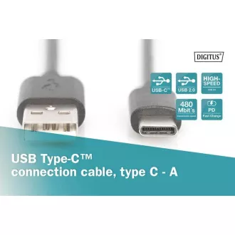 Digitus USB C na A priključni kabel 1,0 m, 3A, 480 MB, verzija 2.0