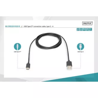Digitus USB C na A priključni kabel 1,0 m, 3A, 480 MB, verzija 2.0