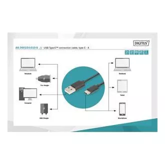 Digitus USB C na A priključni kabel 1,0 m, 3A, 480 MB, verzija 2.0