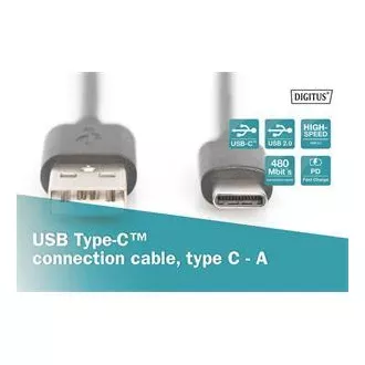 Digitus USB C na A priključni kabel 1,0 m, 3A, 480 MB, verzija 2.0