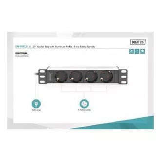 DIGITUS 10" letva s utičnicama s aluminijskim profilom, 4-strane sigurnosne utičnice