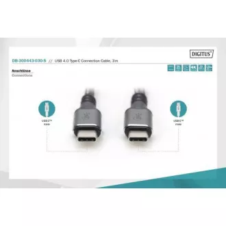 DIGITUS USB 4 priključni kabel, TypeC na TypeC, AL-kućište PP pletenica 4K@60Hz, PD3.0, 20Gbits/s, 3m, bl.