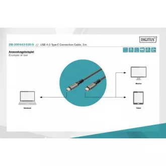 DIGITUS USB 4 priključni kabel, TypeC na TypeC, AL-kućište PP pletenica 4K@60Hz, PD3.0, 20Gbits/s, 3m, bl.