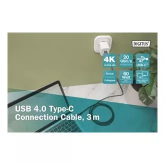DIGITUS USB 4 priključni kabel, TypeC na TypeC, AL-kućište PP pletenica 4K@60Hz, PD3.0, 20Gbits/s, 3m, bl.