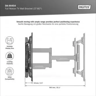 DIGITUS Potpuno pomični TV zidni nosač 37-80", 60 kg opterećenja max., VESA: 200x100, 200x200, 300x200, 400x200, 300x300, 400x300 DIGITUS Potpuno pomični TV zidni nosač 37-80", 60 kg opterećenja max., VESA: 200x100, 200x200, 300x200, 400x200, 300x300, 400x300